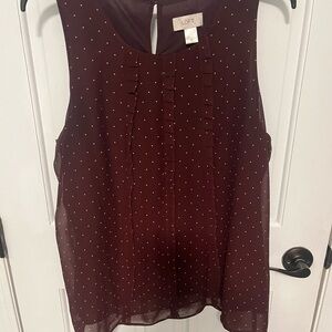 LOFT Burgundy Sleeveless Blouse with Dotted Pattern